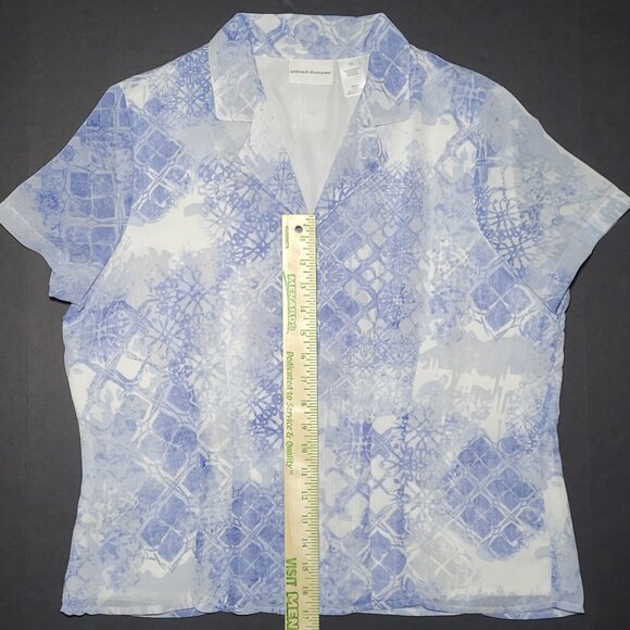 Alfred Dunner Womens Blue and White Short Sleeve Button Up Blouse Size 12 - Picture 11 of 12